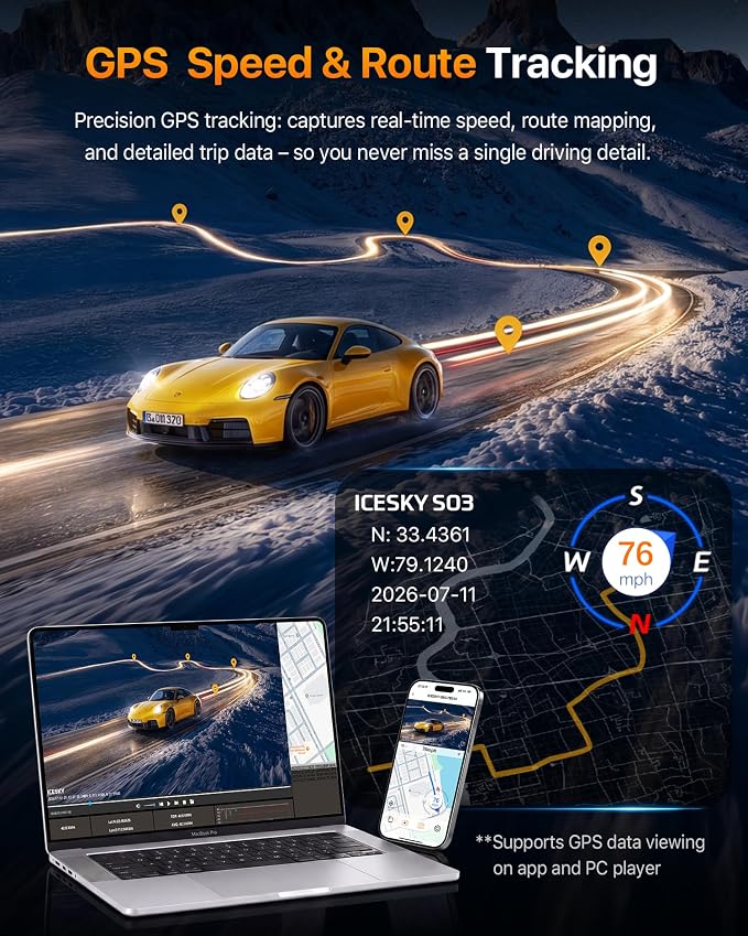 S03 4K Dash Cam Front Rear Inside Left Right with GPS, Free 128GB SD Card, 5.8GHz WiFi 6 (Up to 20MB/s Download), 4 Channel 360° Dash Camera for Cars, G-Sensor 8 IR Light, Parking Mode, Black