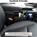 Universal Fit Car Seat Gap Filler Organizer | Extra Storage Organizer with Cup Holder | Easy Access | Premium Leather | Black | 2 Pack