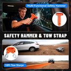 15PC Car Emergency Kit with Jumper Cables, Roadside Assistance Safety Kit for Auto & Truck, Includes Safety Hammers, Tow Strap, Warning Triangle, First Aid, Gifts for Young Men or Women, Blue