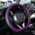 D Shaped Steering Wheel Cover for 14.5-15 inch Flat Bottom Wheels, Breathable Perforated Microfiber Leather, Anti-Slip Grip, Universal Fit for Cars & SUVs, Black and Dawn Purple