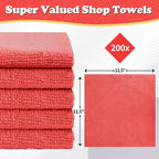 Shop Towels, Red Microfiber Cleaning Cloth Bulk, 200 Pack Microfiber Towels for Cars, All-Purpose Absorbent Cleaning Rags, Dust Cloth for Automotive, Mechanic, Garage, Bar, 11.5 x 11.5 inch