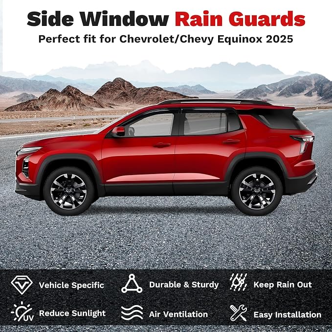 Window Visors Rain Guards for 2025 2026 Chevrolet/Chevy Equinox Accessories(Not for EV), Outside-Mount Tape-On Side Window Wind Deflectors Vent Visors Shades Rainproof Black 4PCS