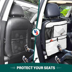 White Car Seat Organizer for Kids Backseat Kick Mat with Adjustable Strap Backseat Protector for Cars Vehicle SUV 1 Pcs
