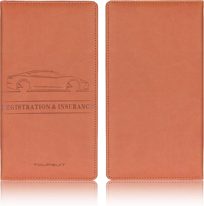 Car Registration and Insurance Card Holder, Vehicle License Document Glove Box Compartment Organizer, Interior Car Accessories for Women Men (Brown)