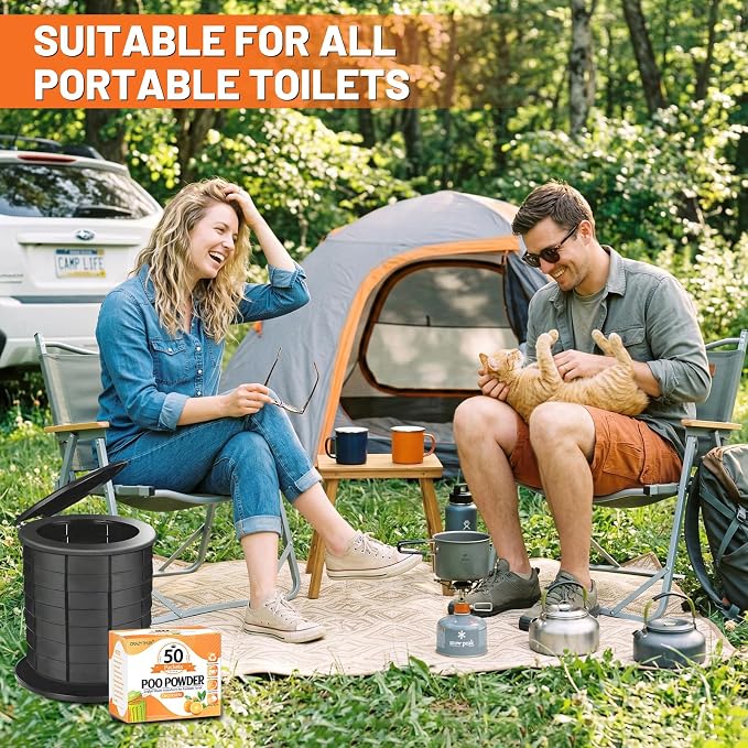 Poo Powder for Portable Toilet Gel Powder, Camping Toilet Gel 50PCS | Citrus Scent Pee Powder, Eco Toilet Gel for 650ml Urine/10g, Toilet Gel Powder for Outdoor Camping and Hiking