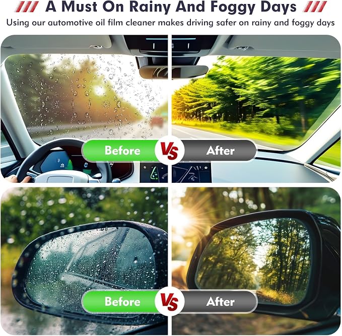 Automotive Oil Film Cleaning Brush, Car Glass Oil Film Cleaner, Anti-Rain Fog Car Glass Cleaner, Car Windshield Cleaner for Improved Clarity and Visibility (1, Red)