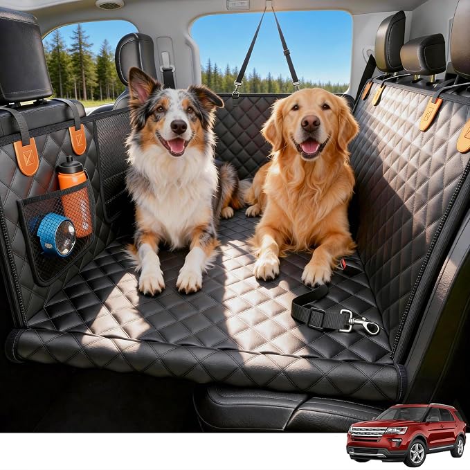 Dog Car Seat Cover for Back Seat, 450lb Hardbottom Dog Hammock,Waterproof & Anti-Scratch Backseat Protector for 1-4 Large/Medium Dogs, Seat Extender for SUV Medium Truck, Size-L, Black+Orange