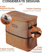 3 Gallons Car Trash Can, Ultra Large Capacity Organizer and Storage with Adjustable Straps & Magnetic Snaps, Waterproof Car Accessory for Interior Car Stuff Storage, Brown