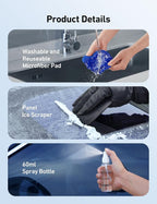 Windshield Cleaner, Microfiber Window Cleaner with 4 Reusable Washable Large Sponge Pads, Extendable 180° Rotating Handle, Fits Cars & SUVs, Includes Spray Bottle, Blue