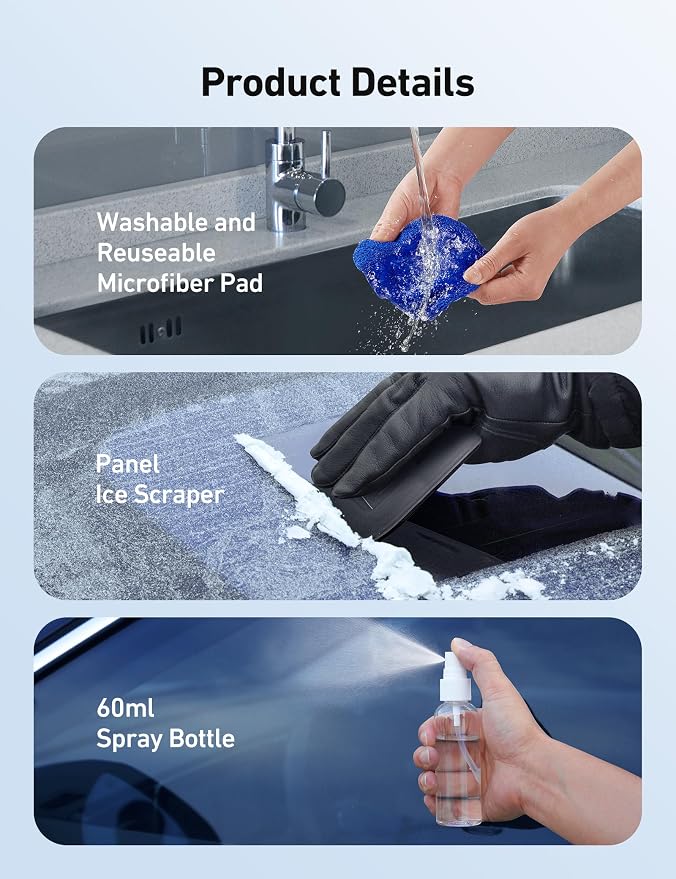 Windshield Cleaner, Microfiber Window Cleaner with 4 Reusable Washable Large Sponge Pads, Extendable 180° Rotating Handle, Fits Cars & SUVs, Includes Spray Bottle, Blue