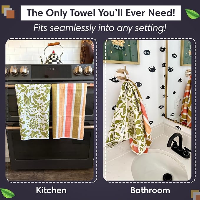 crae. Double Sided Microfiber Hand Towels, 17x27 Inches Waffle Design Kitchen Towels Set, Durable & Soft Fast Drying Hand Wash Cloth and Dishcloth for Everyday Use at Home (Pat & Tricky- Green/Cream)