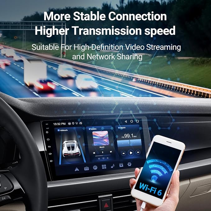 9 Inch Android Car Stereo Double Din, Wireless CarPlay & Android Auto, Universal Touch Screen Car Stereo with WiFi 6, Bluetooth, GPS, Backup Camera, 4+64GB, FM/AM Radio
