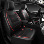 Universal FIT Piping Leather Two Front Seat Covers, Waterproof Faux Leather for SUV Sedan Van Truck, Airbag Compatible,Reserved Opening Holes for Headrest Covers. (Black red)
