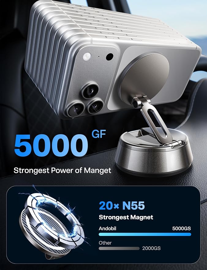 2026 Upgrade for Magsafe Car Mount [Strongest Suction & Magnet] Vacuum Magnetic Phone Holder for Car 360° Adjustable Car Cell Phone Holder Mount for iPhone 17 Pro Max 16/15/14/13/12