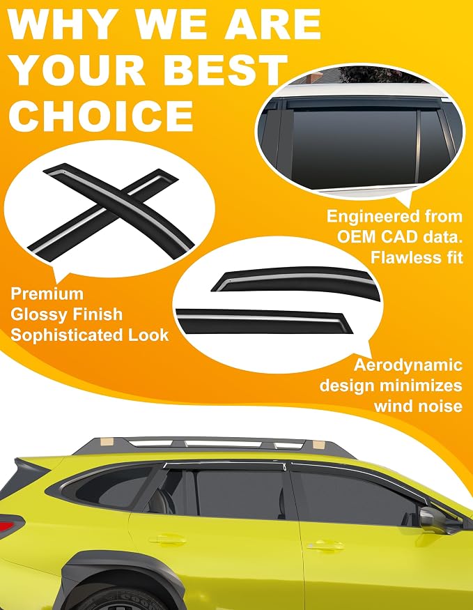 Low-Profile Window Rain Guard for Subaru Outback 2020 2021 2022 2023 2024 2025 Side Window Visors Extra-Thick Vent Visor Window Deflectors Vent Shades Car Accessories