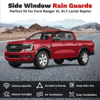 Ranger Rain Guards - Window Visors for Ford Ranger XL XLT Lariat Raptor 2024 2025 2026, Outside-Mount Tape-On Side Window Wind Deflectors for Ranger Accessories, Vent Visors Shades Rainproof