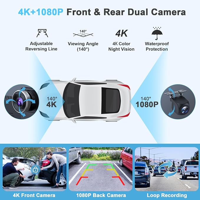 9 Inch Carplay Screen for Car, Portable Car Play Touchscreen Stereo with 4K Front+1080P Rear Dual Camera, Support Voice Control/Android Auto Mirror Link/Backup Camera
