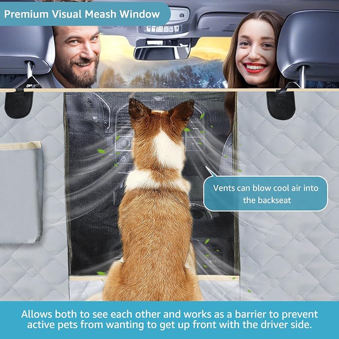 Dog Car Seat Covers for Back Seat with 2 Seat Belts, Waterproof Dog Car Hammock with Mesh Window Durable Scratch Proof Nonslip Pet Carseat Covers Universal Fit Protector for Cars, Trucks & SUVs
