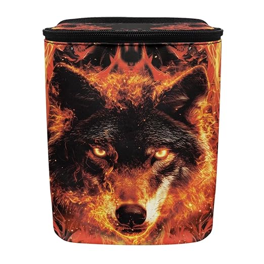 Wolf Fire Print Car Trash Can with Lid, Leak Proof Auto Trash Bag Hanging Vehicle Garbage Can Multipurpose Storage Container for Back Seat Road Trip