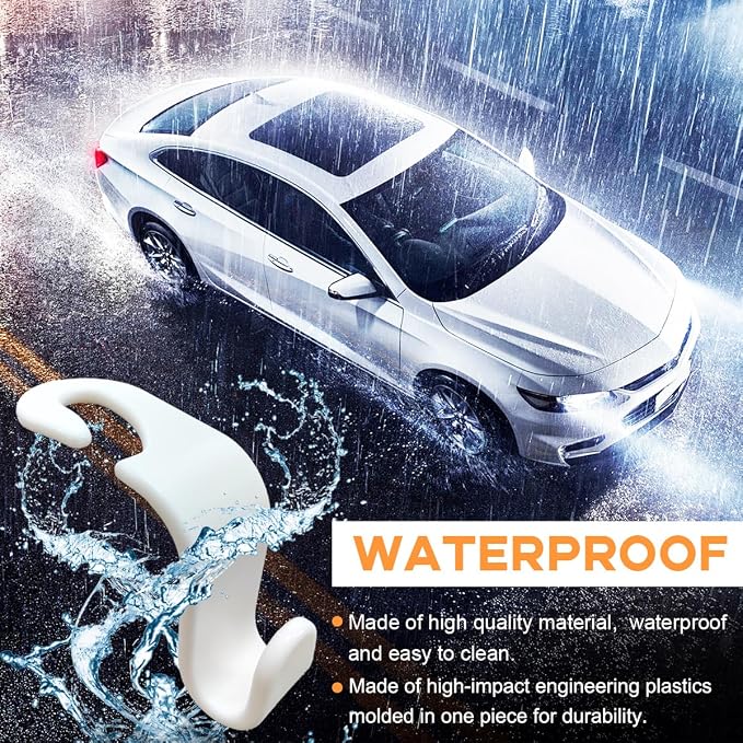 4PCS Car Seat Headrest Hook, Auto Back Seat Hanging Storage Organizer, Vehicle Seatback Hanger Holder for Purse Handbag Coat Umbrella, Universal Interior Car Accessories (White)