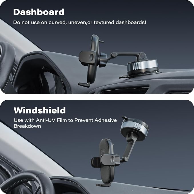 Car Phone Holder Mount, Strong Suction Dashboard & Windshield Phone Holder for Car, Hands-Free, Fit with iPhone Samsung All Phones, Ideal for Delivery & Uber Driver (Black-Twist-Lock Suction)