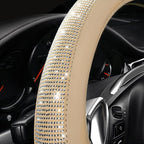 Bling Diamond Beige Leather Steering Wheel Cover, White Sparkly Crystal Glitter Rhinestones Universal Fit 14" 1/2-15" Car Wheel Protector for Women Girl Fit Suvs,Vans,Sedans,Trucks, Beige