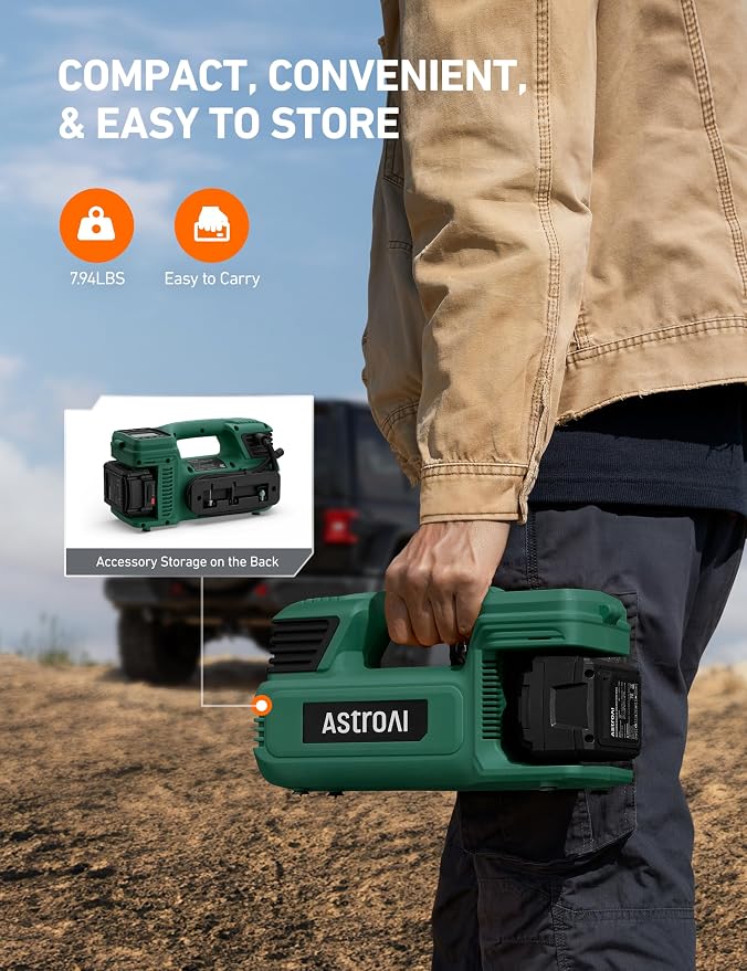 TC4 Portable Air Compressor Tire Inflator, 470W 18 V Cordless Air Pump for Truck Tires with 4000mAh Battery, 150PSI Heavy Duty Air Compressor with Digital Display for Car, RVs, SUV Green