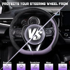 D Shaped Steering Wheel Cover for 14.5-15 inch Flat Bottom Wheels, Breathable Perforated Microfiber Leather, Anti-Slip Grip, Universal Fit for Cars & SUVs, Black and Light Purple