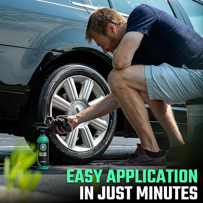 Wet Tire Dressing Spray - Extremely High Shine Tire Dressing for That Wet Look - No Sling, Non-Greasy Silicone Formula with UV Protection - Easy to Apply, Minimal Cure Time - 16 fl oz