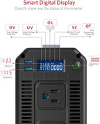 1200 Watt Power Inverter, 12V DC to 110V AC Car Inverter with LCD Display, 2 AC Outlets, 5V/2.4A USB Port, Cables Included, Car Power Converter for Truck, Home, Vehicles, Laptop