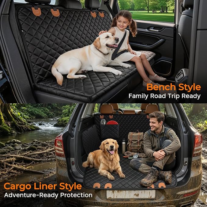 Dog Car Seat Cover for Pets 100% Waterproof Seat Cover Hammock 600D Heavy Duty Scratch Proof Nonslip Durable Soft Back Seat Covers for Cars Trucks and SUVs