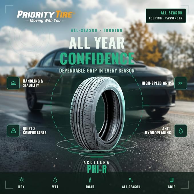 Phi-R All-Season Passenger Car High Performance Radial Tire-205/45R16 205/45ZR16 205/45/16 205/45-16 87W Load Range XL 4-Ply BSW Black Side Wall UTQG 400AA