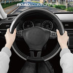Leather Steering Wheel Cover – Black & Gray, Universal Fit 14.5-15 Inch, Microfiber Leather, Anti-Slip & Breathable Design for Men and Women