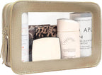 Clear Makeup Bag, Gold Travel Makeup Pouch Toiletry Bag for Women Waterproof Small Cosmetic Bag Case Small Make Up Bag with Zipper Car Organizer Car Essentials for Women Men