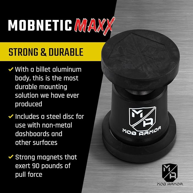 MobNetic Maxx - USA Assembled Magnetic Phone Holder for Car, Magnetic Car Phone Mount, 90-Degree Tilt, 360-Degree Rotation, Aluminum Metal, Compatible with iPhone & Android - Red