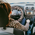 Fuzzy Steering Wheel Cover for Women Girls, Universal Fit 15 inch Fur Car Wheel Cover & Handbrake Cover & Gear Shift Cover Set, Fashion Leopard Winter Warm Fluffy Vehicle Wheel Protector