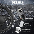 Bling Cow Print Diamond Steering Wheel Cover, with Sparkly Crystal Glitter Rhinestones Black Leather Car Wheel Protect for Women Girl Fit Suvs,Vans,Sedans,Cars,Trucks, 14" 1/2-15" Cow Design