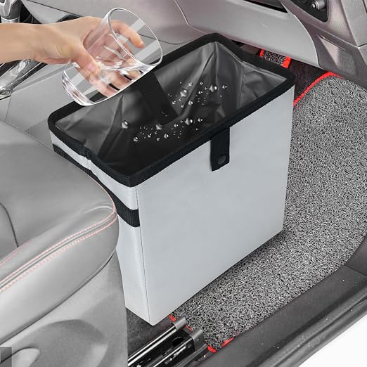 Car Trash Can, Leak-Proof Waterproof Trash Bin Collapsible Portable Auto Garbage Bag Large Capacity Trashcan Storage Bag Multipurpose Car Organizer Hanging (Light-Gray)