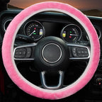 Pink Elastic Fuzzy Steering Wheel Cover,Microfiber Plush Steering Wheel Cover for Woman Girl,Winter Warm, Universal 15 inch