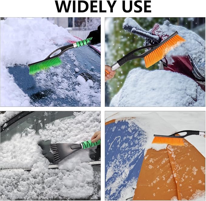 2 Pack Ice Scrapers with Snow Brush, 27 Inch Snow Remover for Car Windshield and Door, Detachable Ice Shovel Tool with Ergonomic Foam Grip, Winter Accessories for Car
