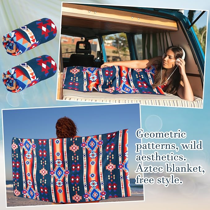 2 Pack Car Seat Towel Covers Athletic Running Towel Performance Microfiber Post Workout Sweat Washable Cover Non Slip for Seat Outdoor Sport (Aztec)