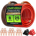 8 Gauge Battery Cable CCA Wire Kit, 25ft Each Red Black with Terminals Heat Shrink Tubes Low Voltage Primary Automotive Power Ground Cable for Car Audio Amp Subwoofer RV Wiring
