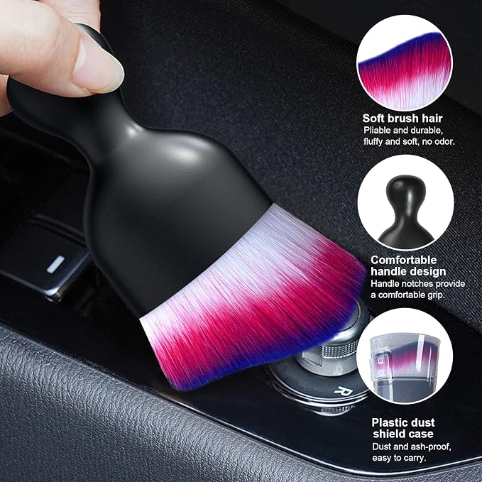 2 PCS Car Detailing Brush, Curved Soft Bristles Auto Removal Dust Collector, Universal Vehicle Dashboard, Air Conditioner Vents, Computer etc Interior Cleaning Tool Accessories(White/Red/Blue)