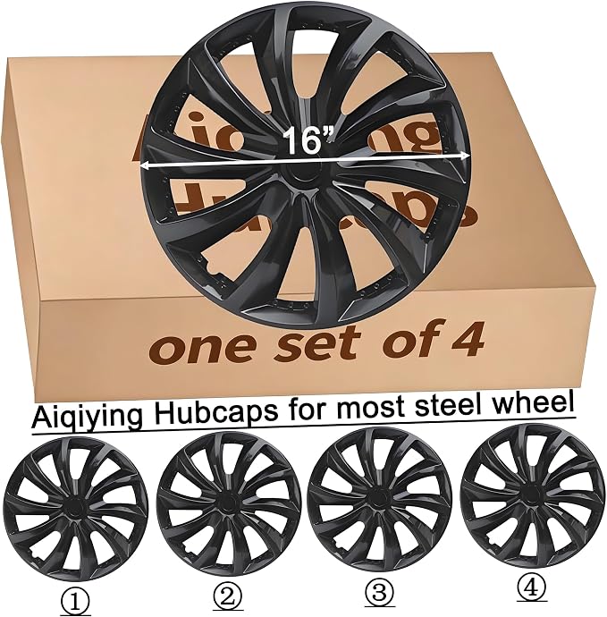 Hubcap Wheel Cover Replacement R16 Hub Caps Universal-Fit Steel Wheel Rim Cover ABS Material Exterior Accessories for Car Truck SUV -Set of 4（16-inch，Black）
