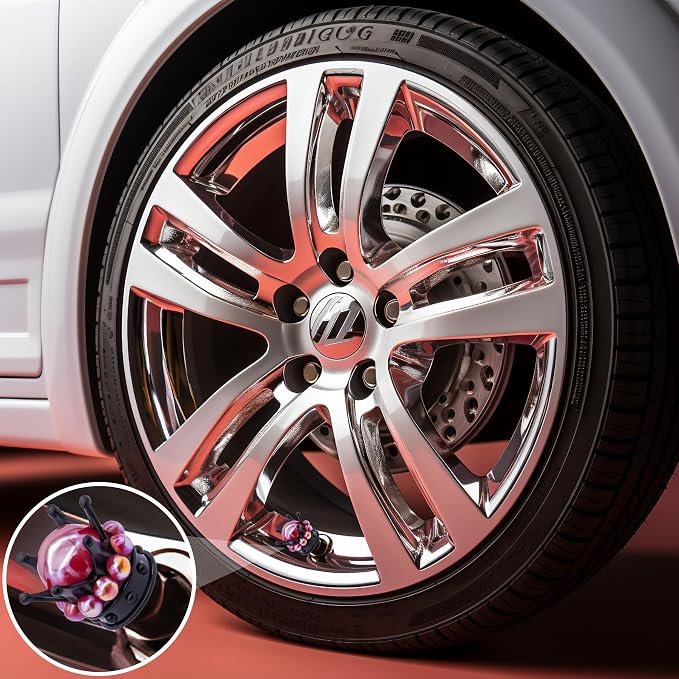 4PCS Crown Bling Tire Stem Valve Caps, Crystal Diamond Tire Air Cap Set Universal Copper Core Stem Covers for Cars, SUV, Trucks, Bikes, Motorcycles, Bicycles (Black & Red)