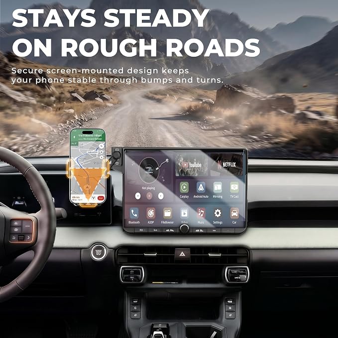 Car Phone Mount for 2026 Toyota RAV4, Smart Auto-Clamping for 12.9" Screen Only, 15W Wireless Fast Charging, Premium Aluminum Holder, Without Blocking Airflow