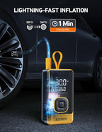 L7 Air Tire Inflator Portable Air Compressor, 150PSI Electric Cordless Car Pump with Digital Gauge, Fast 1-Min Inflation, Auto Shutoff, LED Light for Car, SUV, Motorcycle & Bike Tires, Yellow