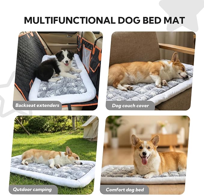 Dog Bed for Car Back Seat Soft Plush Backseat Pet Bed Mat Non-Slip Travel Pet Mat, Fuzzy Plaid Dog Seat Cover, Fit for Backseat Extenders and Trucks SUVs (Star, 54" x 24.8")