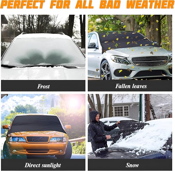 Zpana Car Windshield Snow Cover, 2 Layers Waterproof Windproof Oxford Fabric Windscreen Protection for Frost Ice Sunlight, All Weather Automotive Sun Shade Windshield Cover, Universal Fit