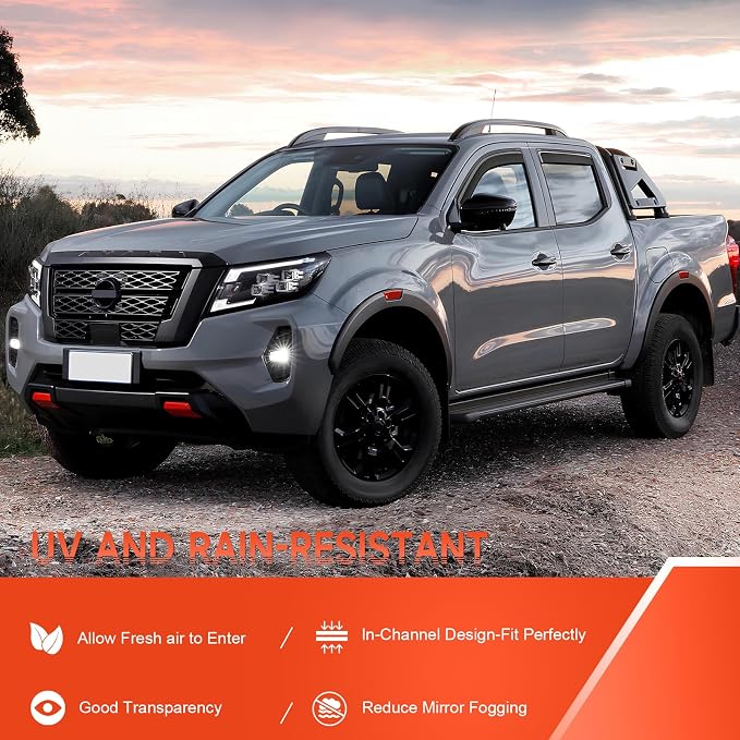in-Channel Rain Guards Compatible with Nissan Frontier Crew Cab 2022 2023 2024 2025 2026, Durable Side Windows Visor Wind Deflectors 2022-2026 Frontier Rain Guard 4 PCS